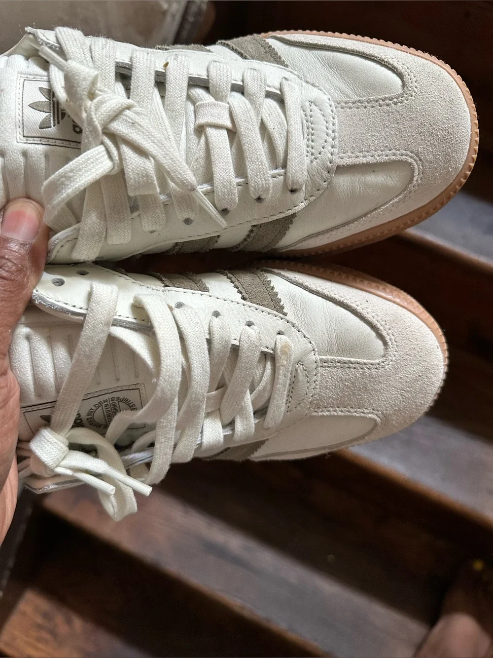 adidas Samba Low-Profile Sneakers in White and Taupe with Gum Sole